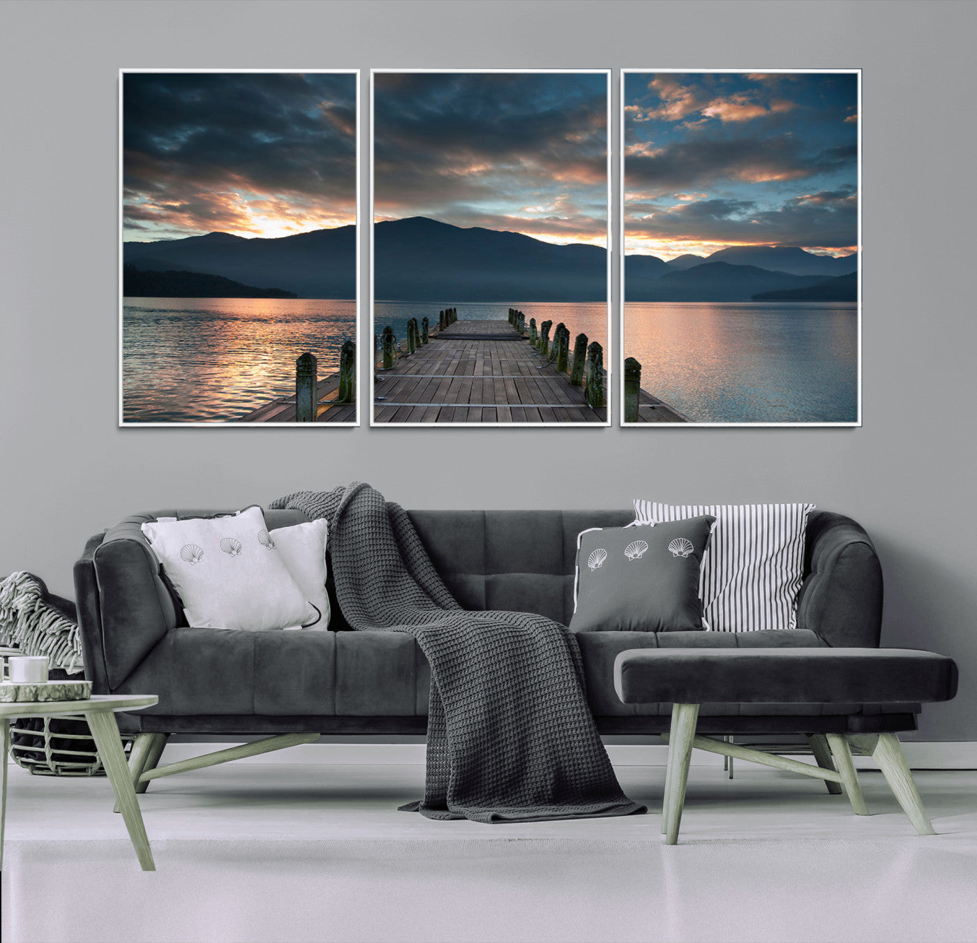 MGV-FC-60X30-3P - Mountain Lake Wood Pier Canvas Wall Art Nature Lake Print