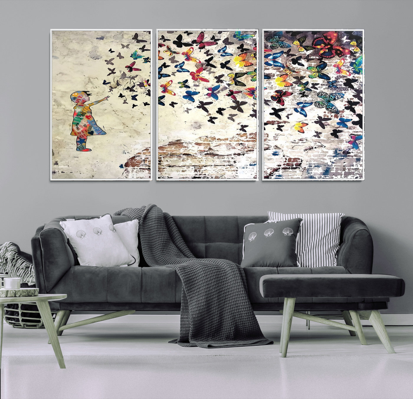 MGV-FC-60X30-3P - Banksy Wall Art - Banksy Girl Butterfly Graffiti Wall Art Canvas Print - Butterfly Girl and Freedom