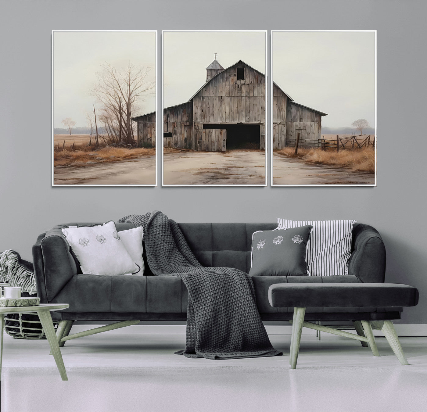 MGV-FC-60X30-3P - Farmhouse Rustic Barn Wall Art Canvas Print – Framed and Ready to Hang – Perfect Addition to Farmhouse Wall Décor