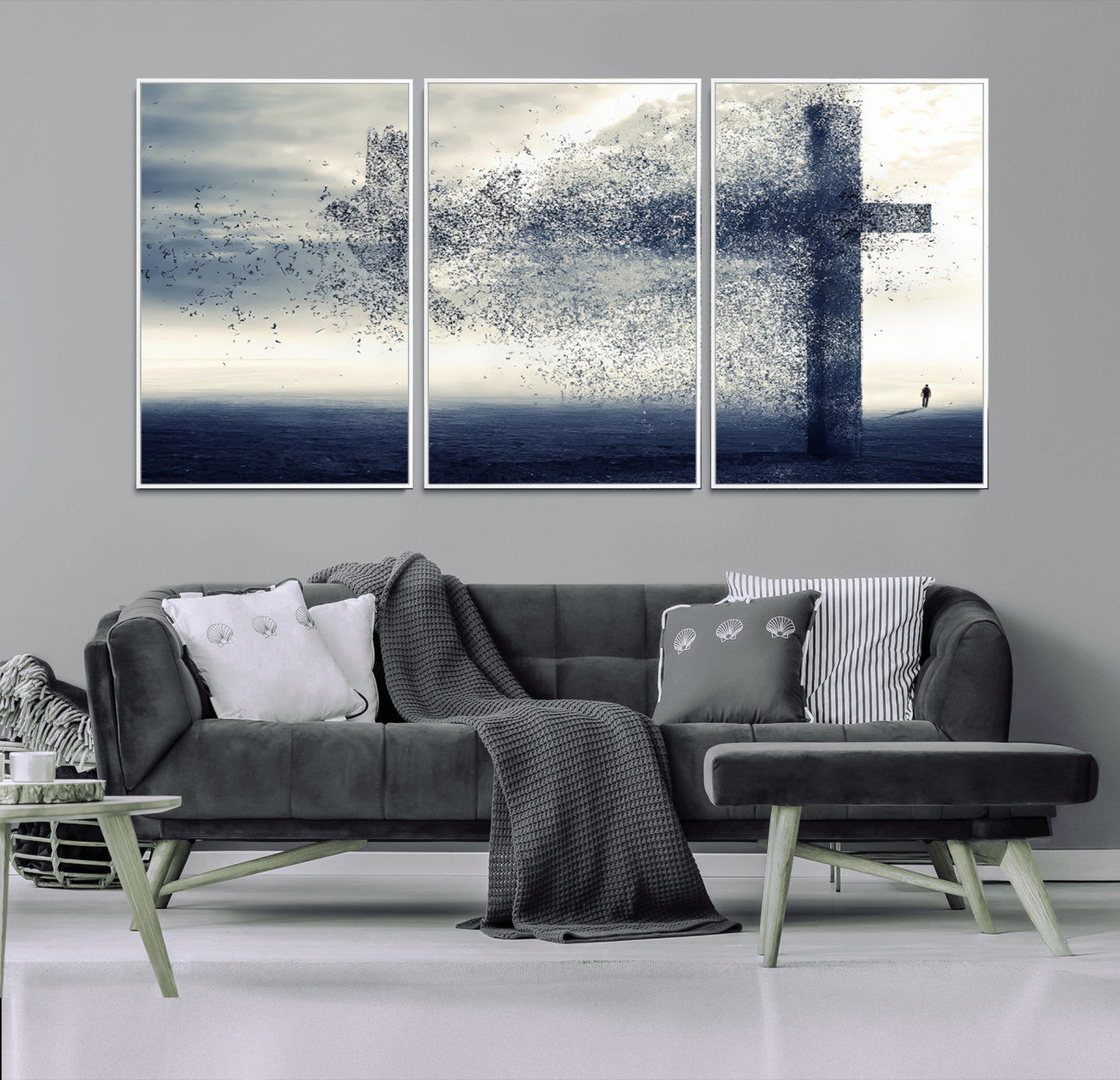 MGV-FC-60X30-3P - Jesus and the Fading Cross Wall Art Print – Symbol of Faith, Christian Wall Art Canvas Print, Framed
