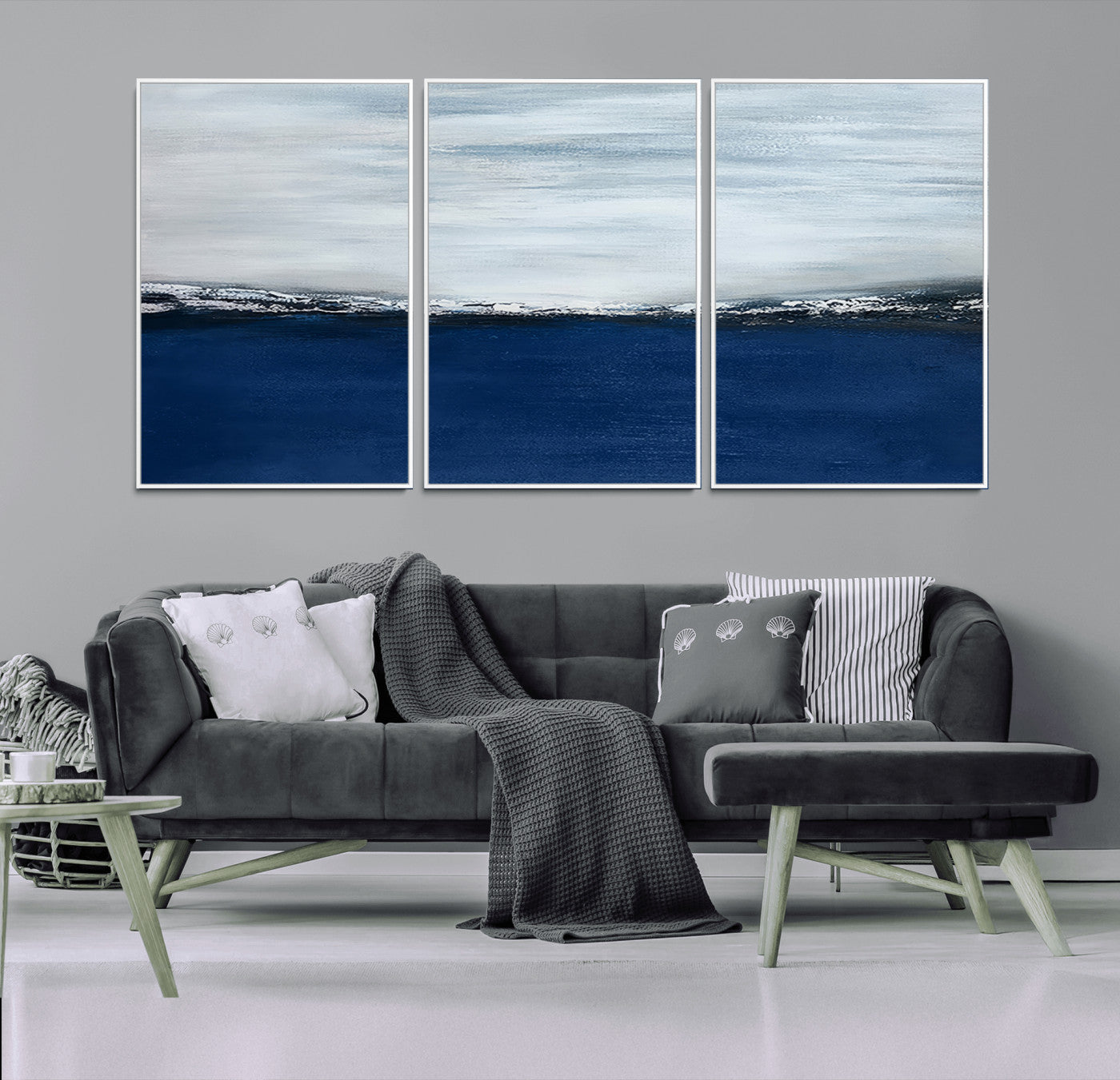 MGV-FC-60X30-3P - Navy Blue Abstract Wall Art Canvas Print