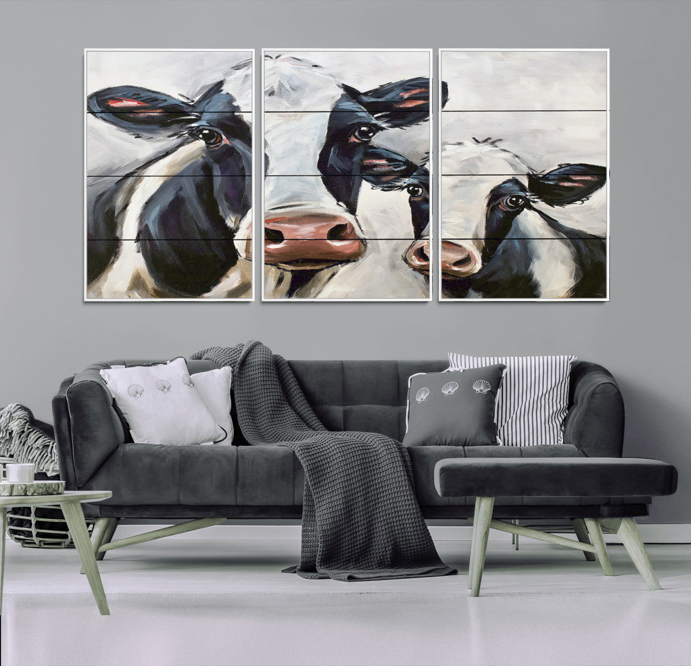 28934-MGV-FC-60X30-3P_White-Vintage Baby and Mom Cattle Wall Art Canvas Print