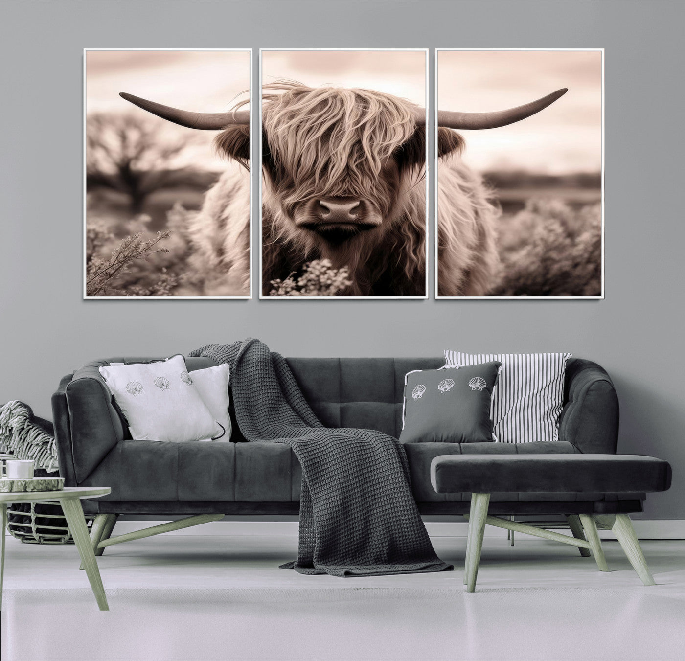 MGV-FC-60X30-3P - Scottish Cow Longhorn Wall Art Canvas Print