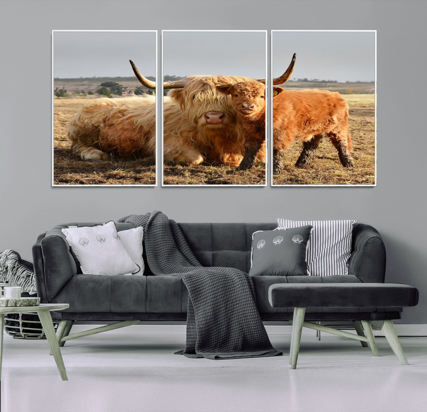 MGV-FC-60X30-3P - Highland Cow Canvas Wall Art Animal Print for Farm House Decor
