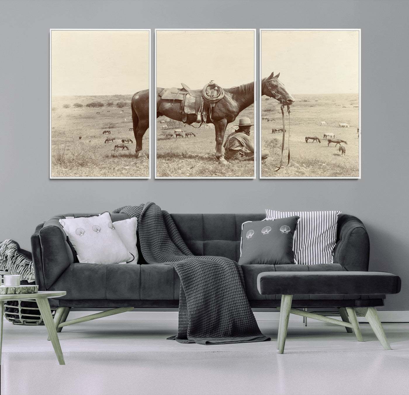 MGV-FC-60X30-3P - Cowboy Wall Art - Western Horse Canvas Print - Vintage Western Wall Art Canvas Print, Ready to Hang