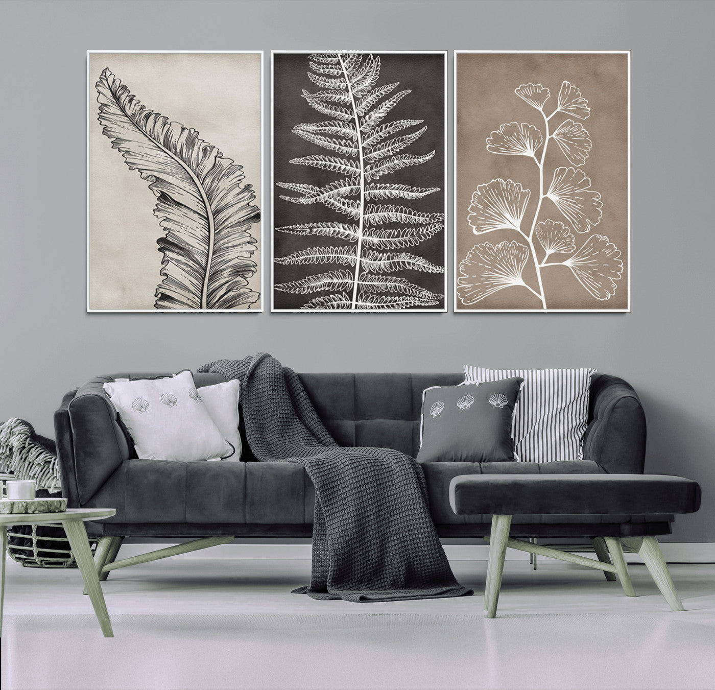 MGV-FC-60X30-3P - Minimalist Botanical Wall Art Canvas Print, Framed and Ready to Hang - Nature Art Print for Home