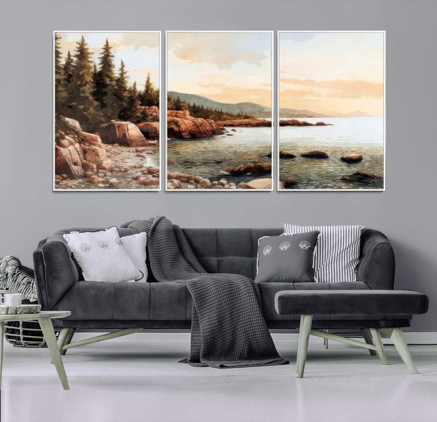 77145-MGV-FC-60X30-3P_White-Serene Coastal View of Acadia National Park Wall Art - Stunning 3-Panel Wall Art Canvas Print,