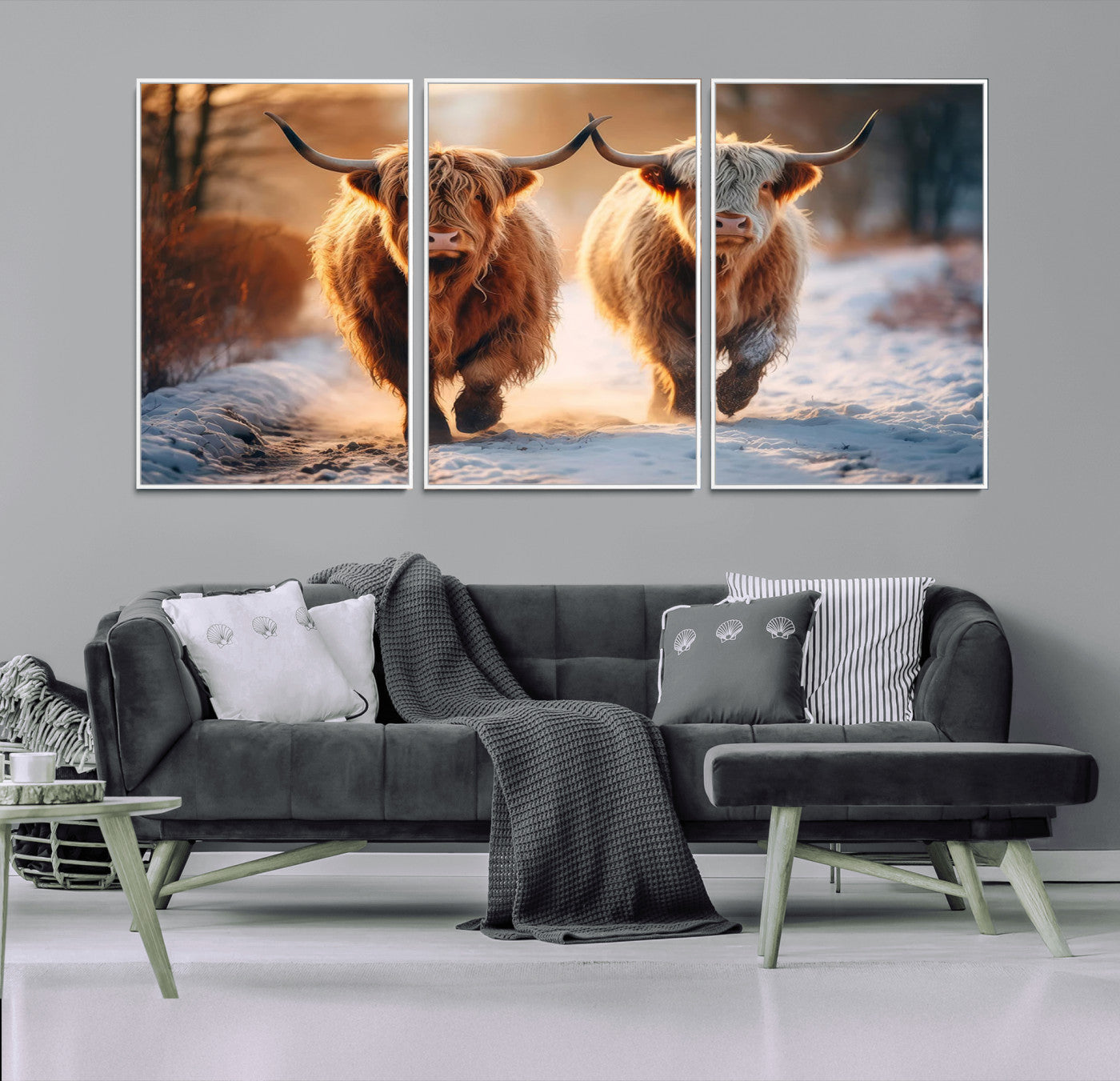 -Scottish Highland Cow Horn Farm Wall Art Canvas Print