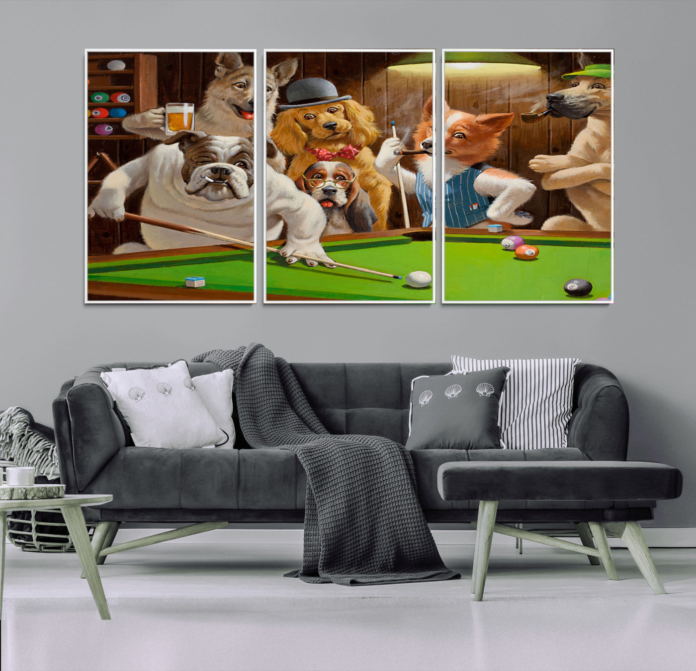 MGV-FC-60X30-3P - Dogs Playing Pool Canvas Wall Art Funny Gifts Dog Print