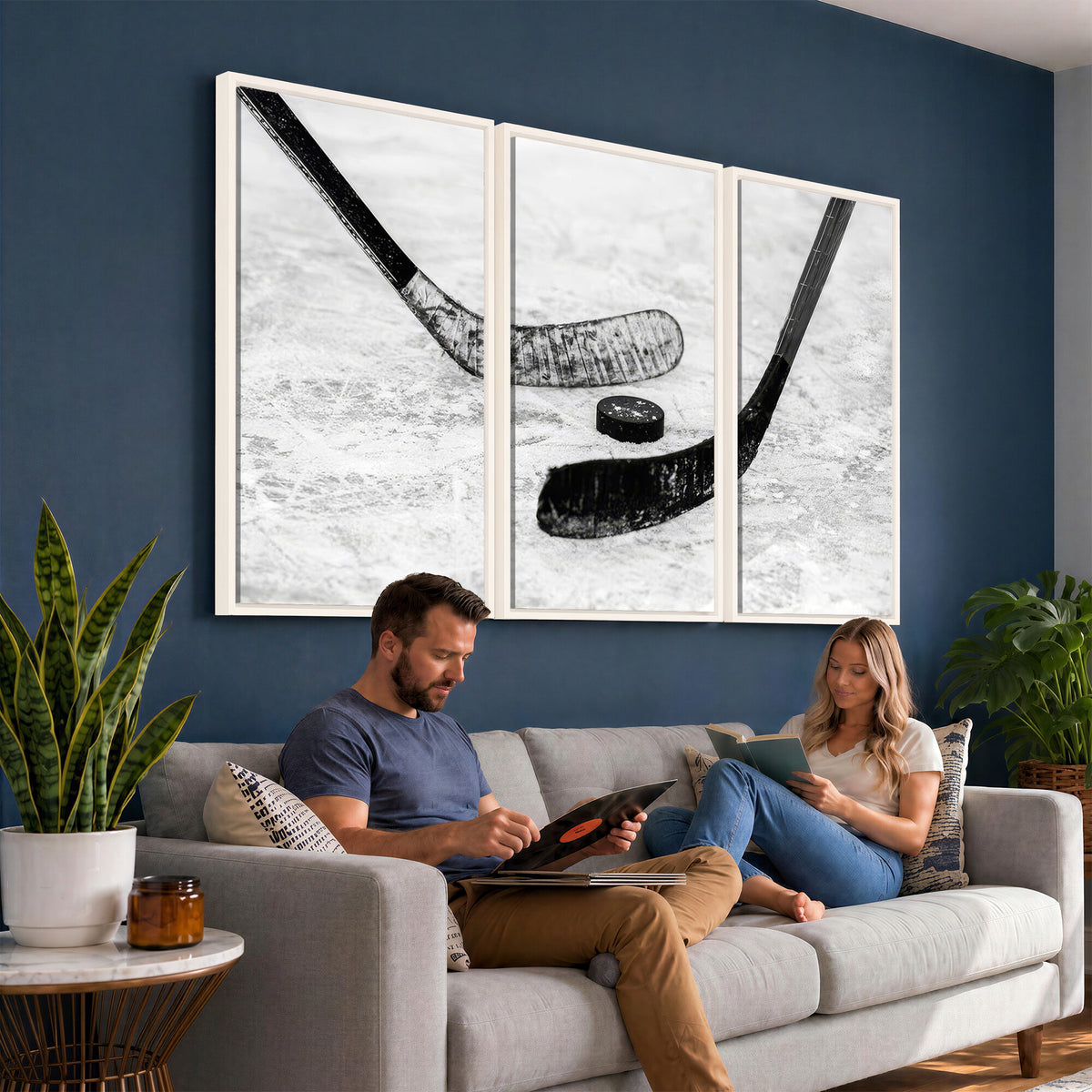 82900-MGV-CV-36X24 - Winter Ice Hockey Sport Canvas Wall Art Print, Hockey Wall Decor
