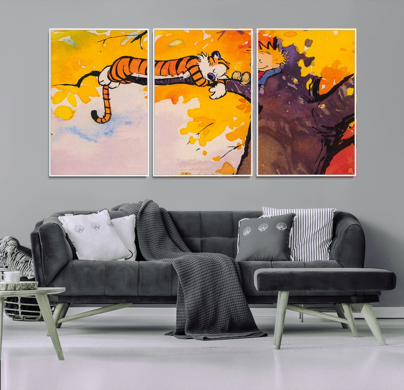 MGV-FC-60X30-3P - Calvin and Hobbes Tree Scene Canvas Print | 3 Panel Large Wall Art for Living Room or Kid’s Room,