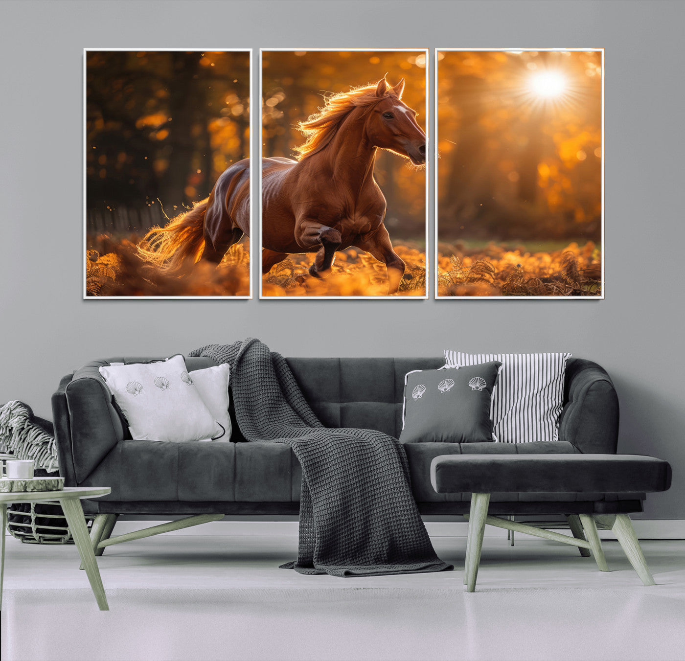 -Running Horse Sunset Forest Wall Art Canvas Print