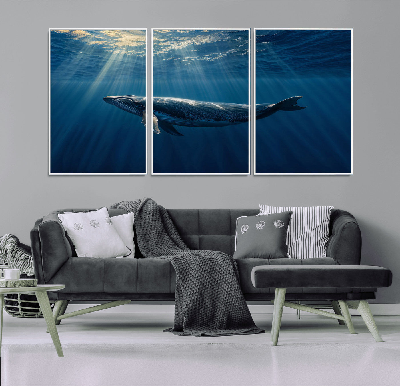 -Whale under Ocean Wall Art Canvas Print