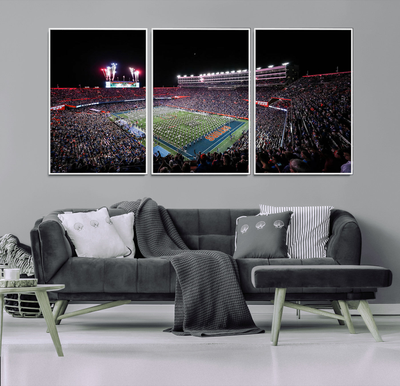 MGV-FC-60X30-3P - Ben Hill Griffin Stadium Night Game Triple Canvas Wall Art - Florida Gators Football Match