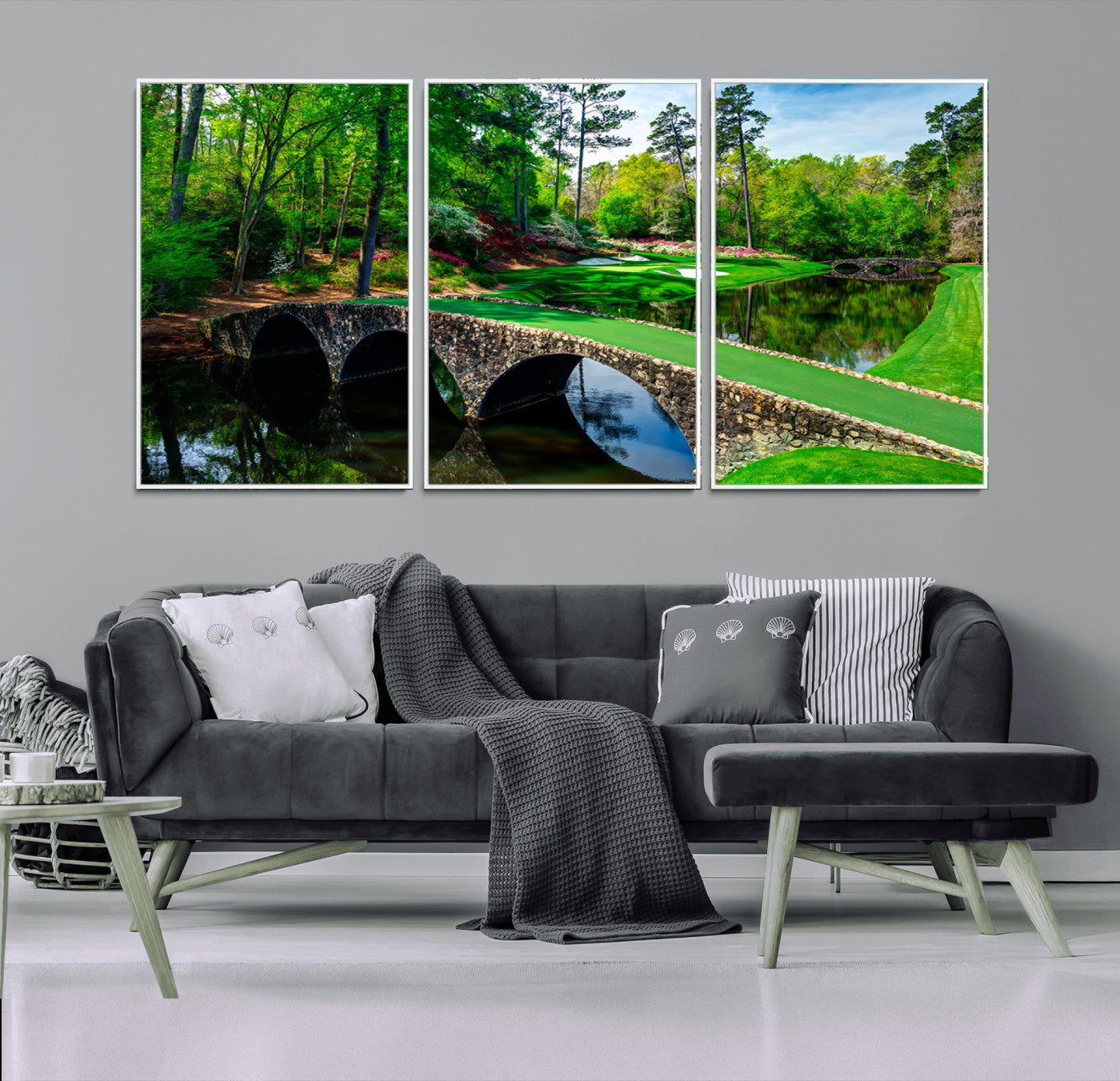 MGV-FC-60X30-3P - Augusta National Golf Club Wall Art - Panoramic Bridge & Lush Greenery – Premium Framed,