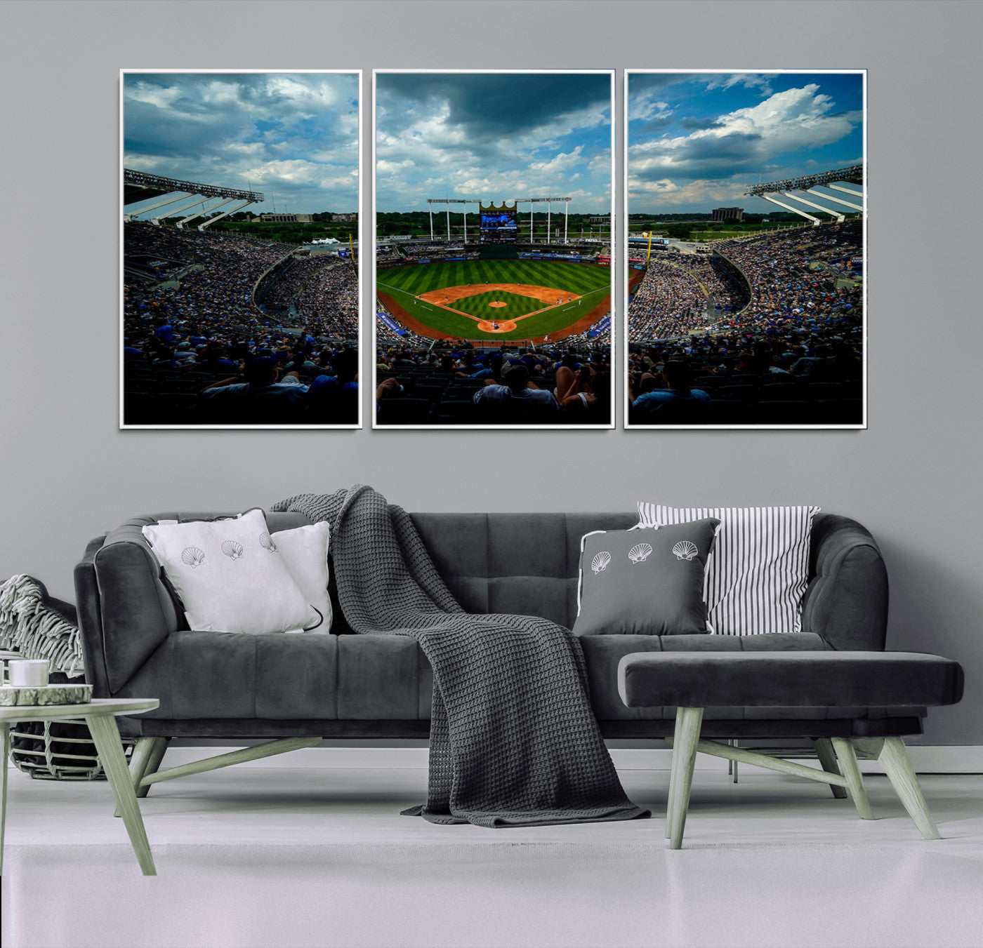 -3-Panel Kauffman Stadium Wall Art Print | Large Kansas City Royals Baseball Canvas Print for Sports