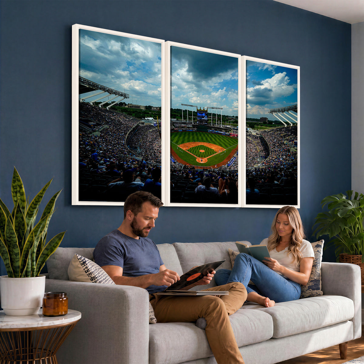 37127-MGV-CV-36X24 - 3-Panel Kauffman Stadium Wall Art Print | Large Kansas City Royals Baseball Canvas