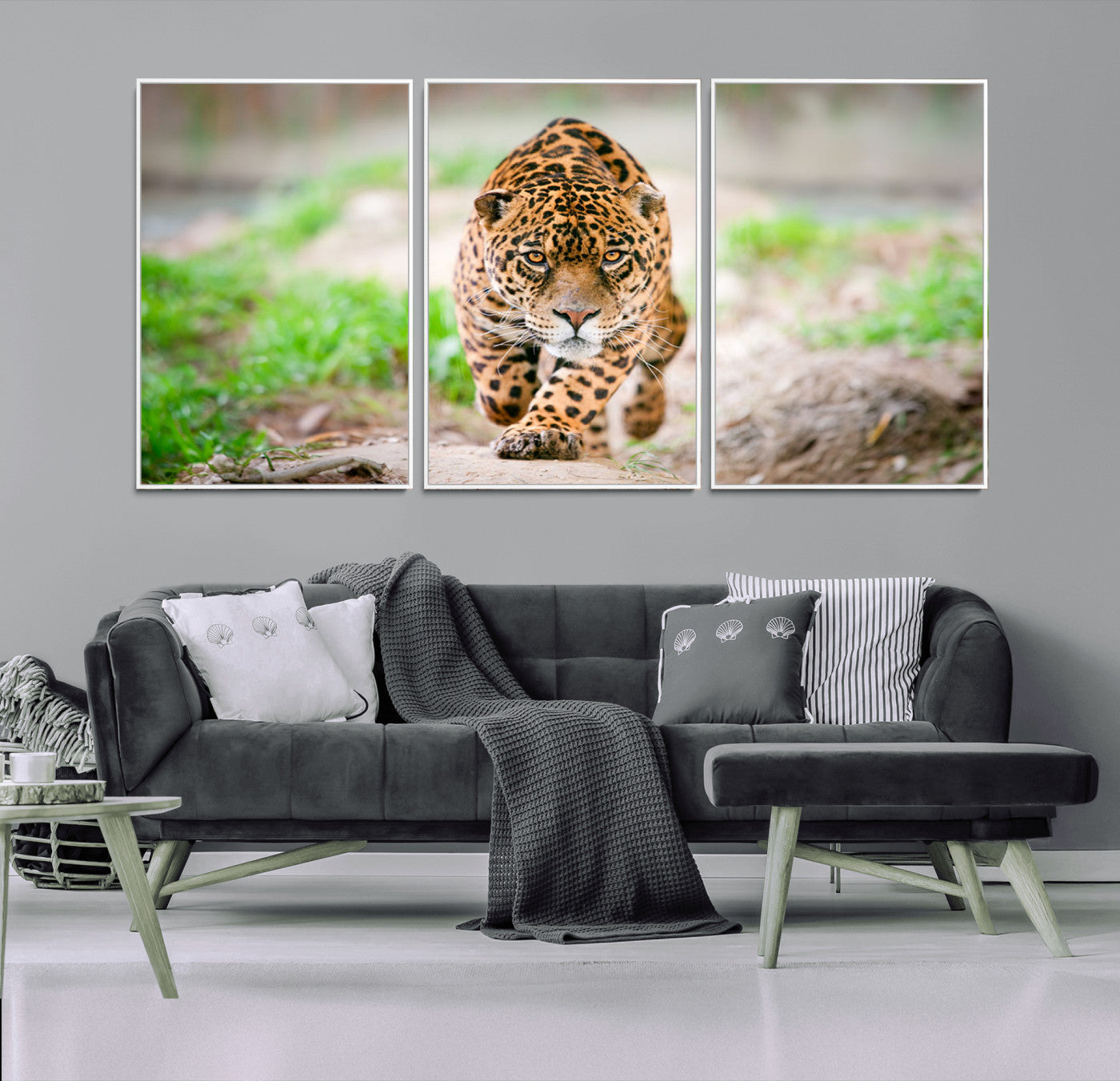 MGV-FC-60X30-3P - Leopard on the Prowl - Stunning Large Framed Canvas Wall Art for Living Room, Bedroom, or Office Décor, Vibrant Wildlife Print, Ready to Hang