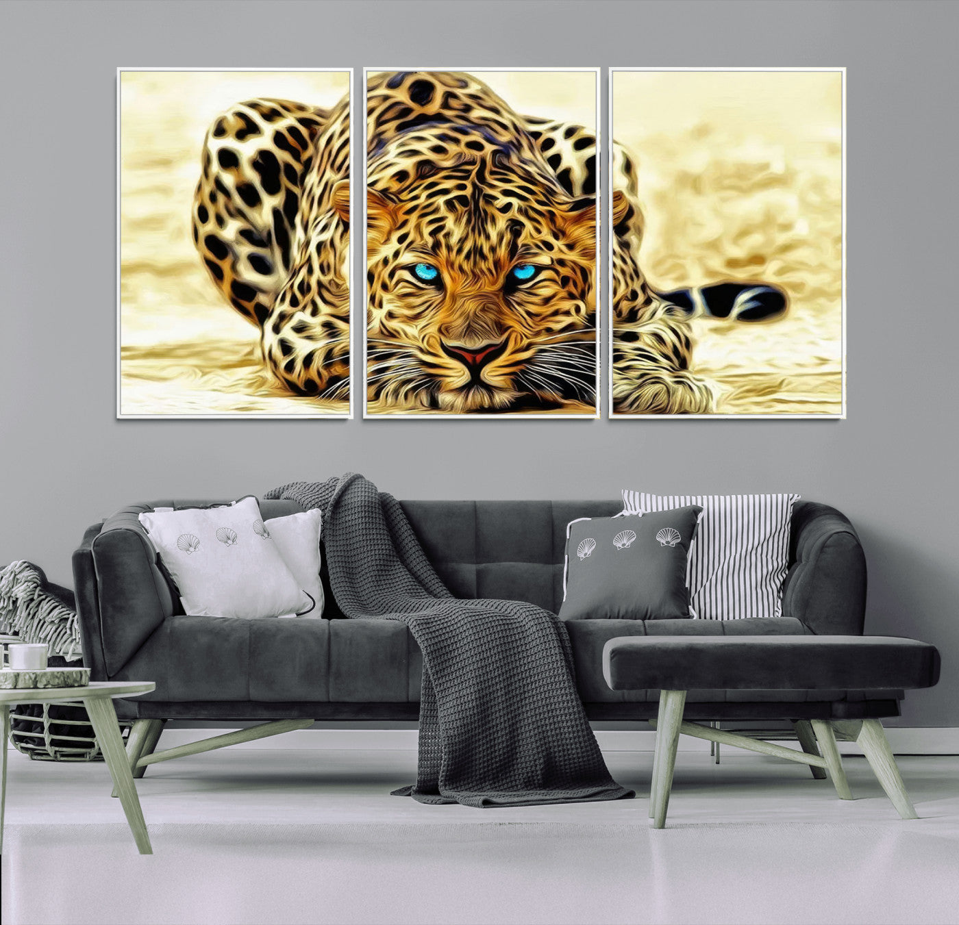 -Blue-Eyed Leopard Canvas Wall Art - Framed Animal Print Ready to Hang - Fierce and Bold Decor for