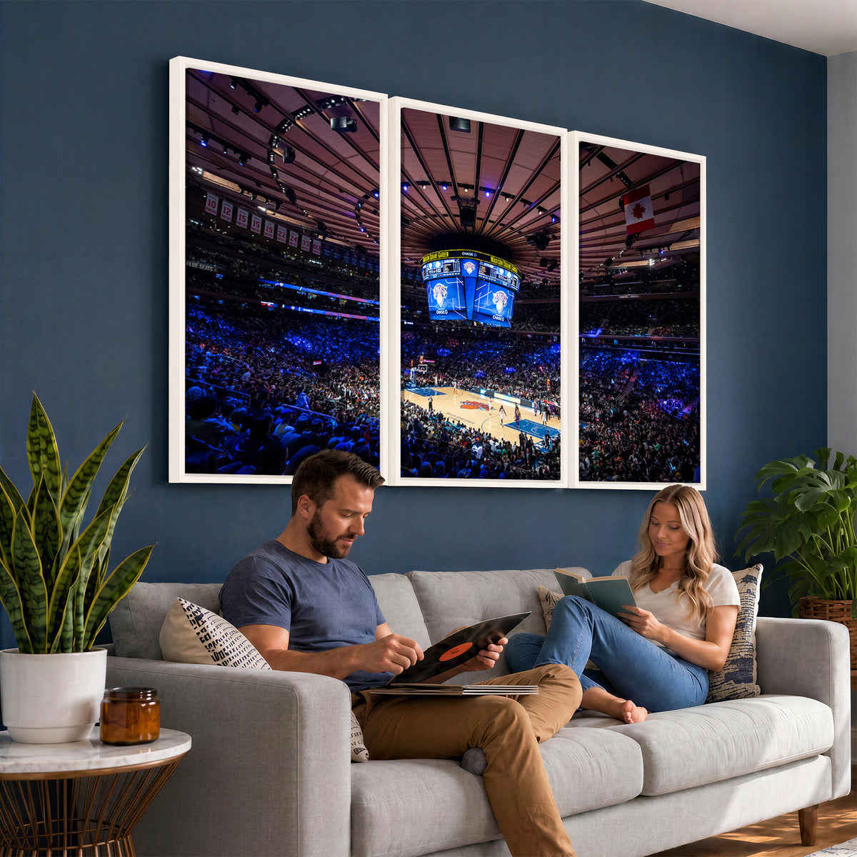 20491-MGV-CV-36X24 - Madison Square Garden Basketball Print Canvas, Basketball Game Triple Canvas Wall Art