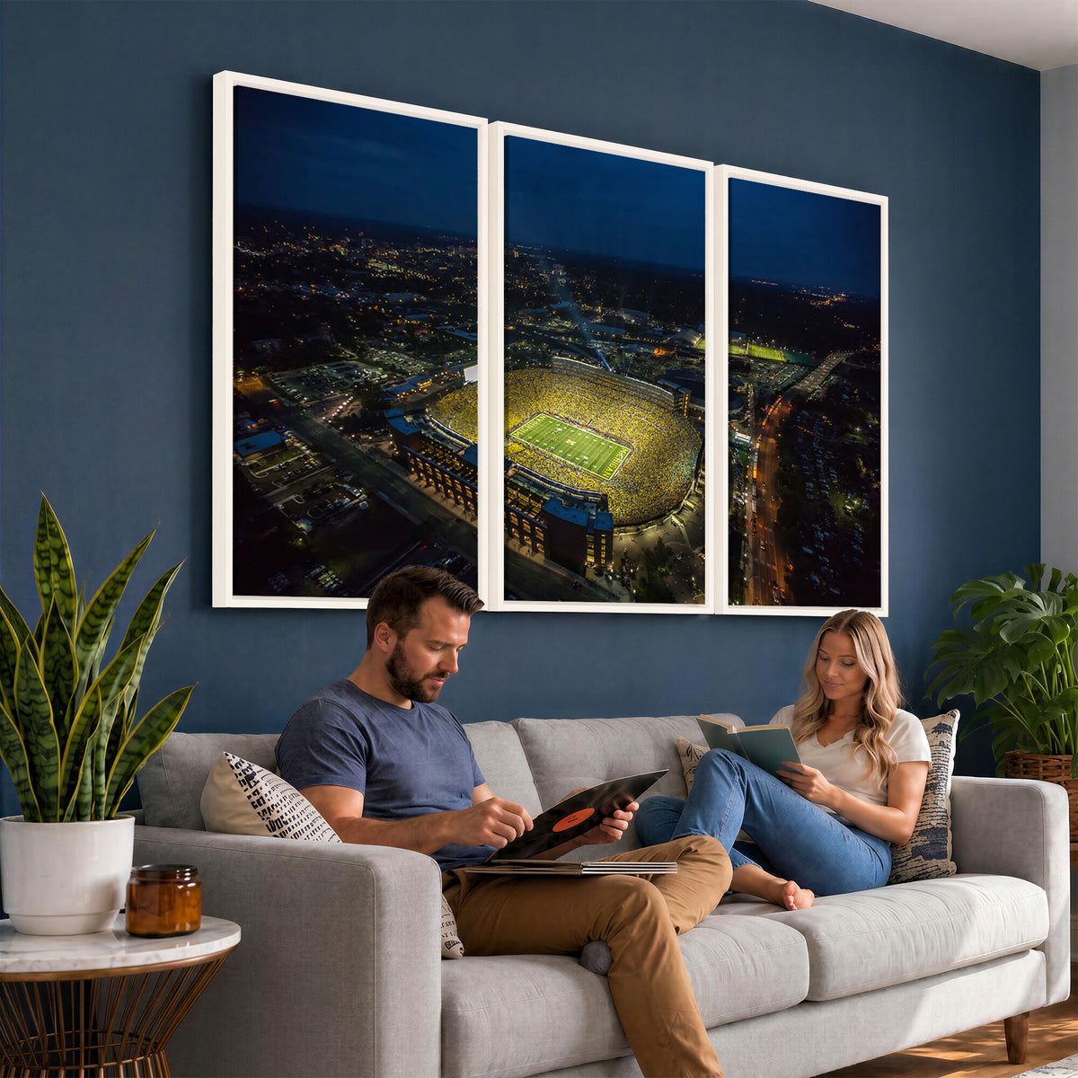 52519-MGV-CV-36X24 - Michigan Wolverines Football Team Print, Michigan Stadium Wall Art Canvas Print