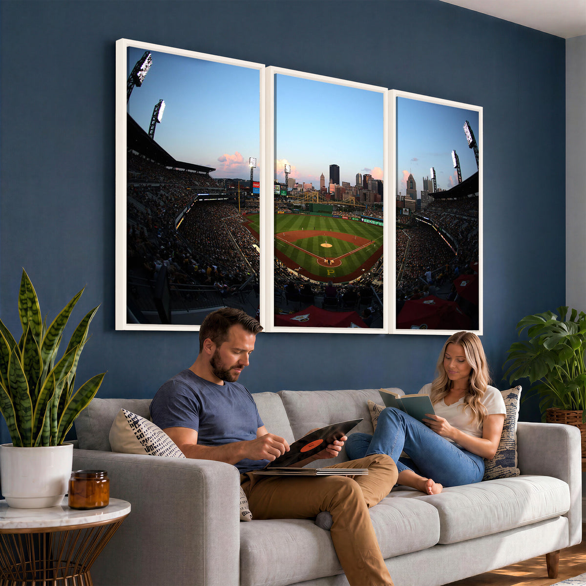 67670-MGV-CV-36X24 - PNC Park Evening Game Triple Canvas Wall Art | Pittsburgh Pirates MLB Stadium