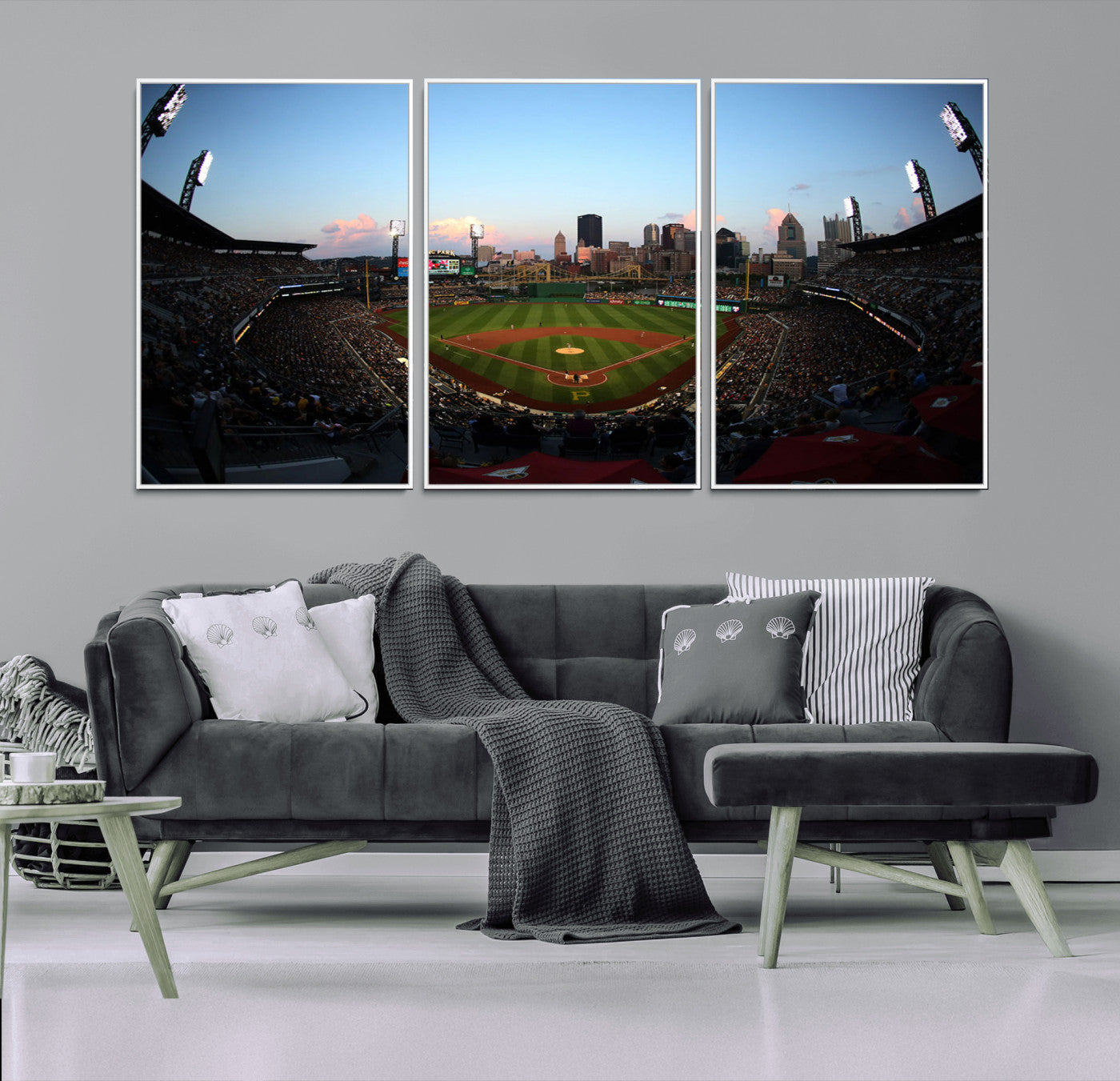 MGV-FC-60X30-3P - PNC Park Evening Game Triple Canvas Wall Art - Pittsburgh Pirates MLB Match - PNC Park Stadium Wall Art Canvas Print