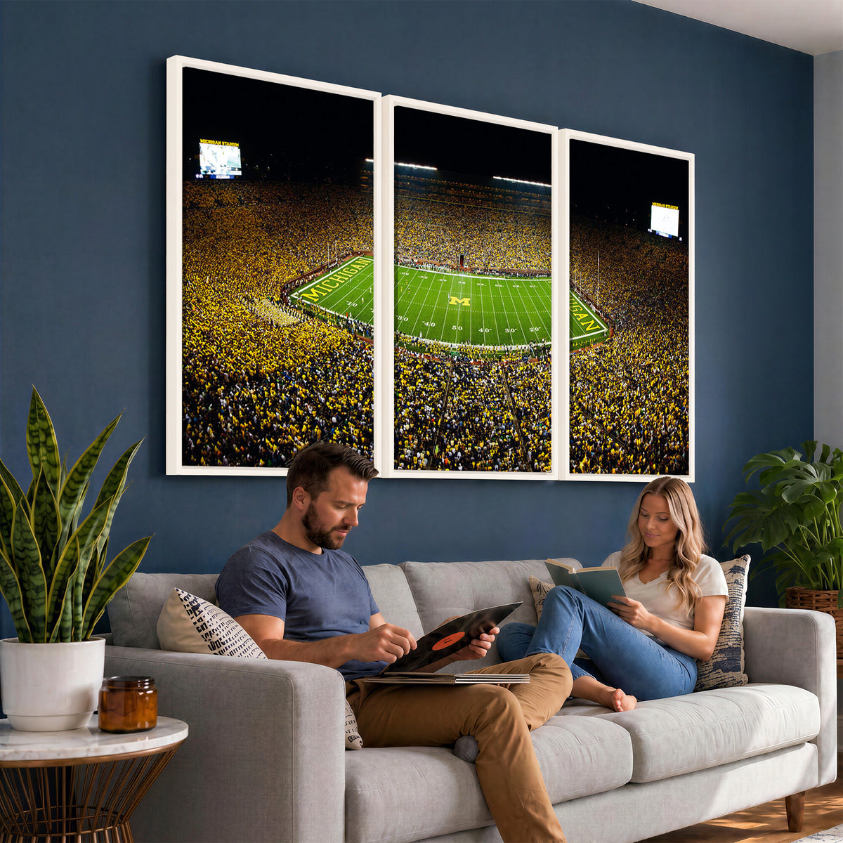 26166-MGV-CV-36X24 - Stadium in Michigan Wall Art Canvas Print, Framed American Football Stadium Art