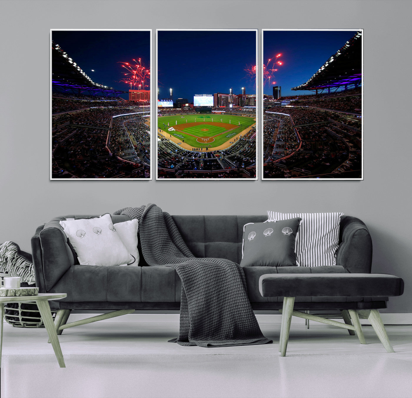 50582-MGV-CV-36X24-Truist Park Atlanta Braves Baseball Stadium Wall Art Print | Large 3-Panel Canvas Print for Sports