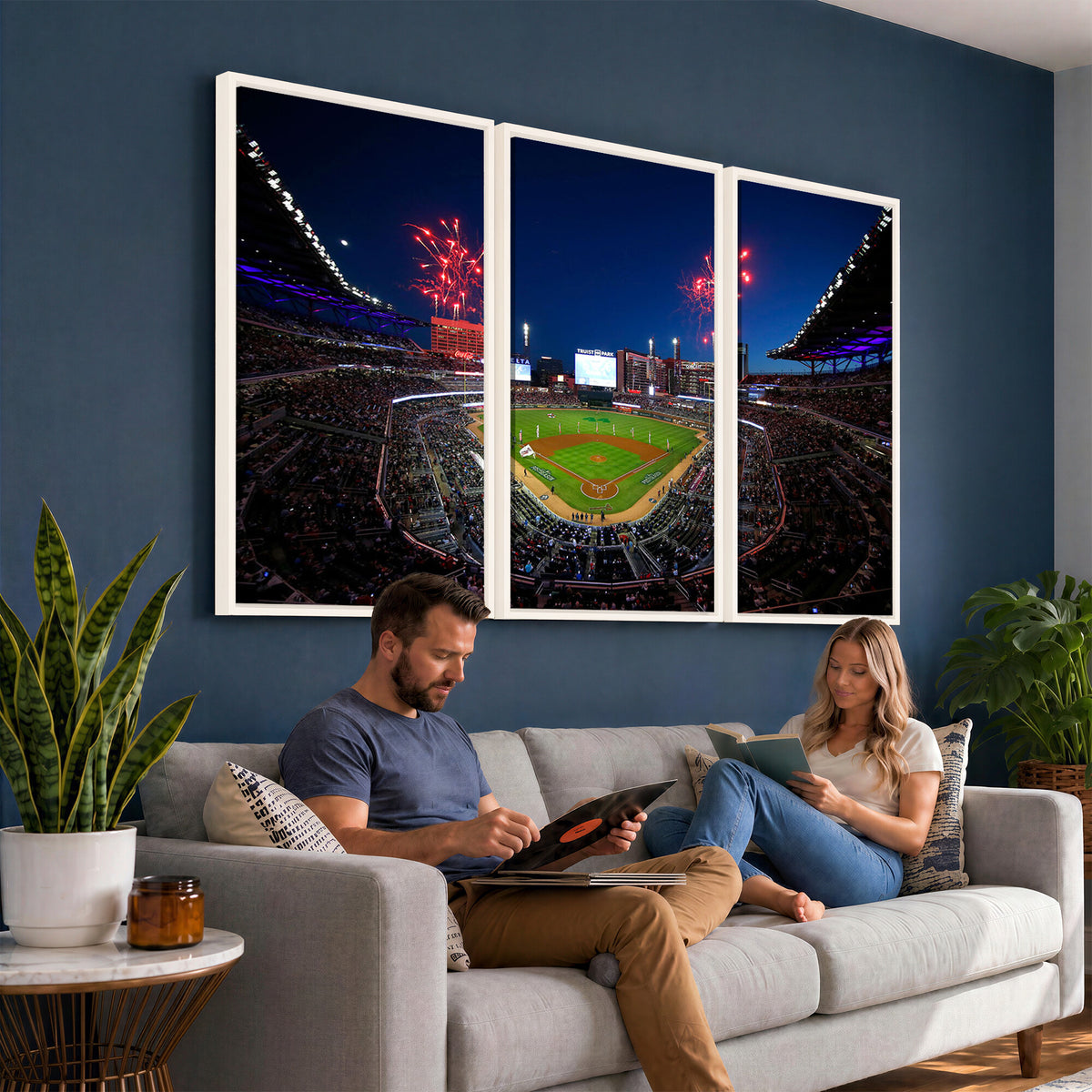 50582-MGV-CV-36X24 - Truist Park Atlanta Braves Baseball Stadium Wall Art Print | Large 3-Panel Canvas Print for Sports