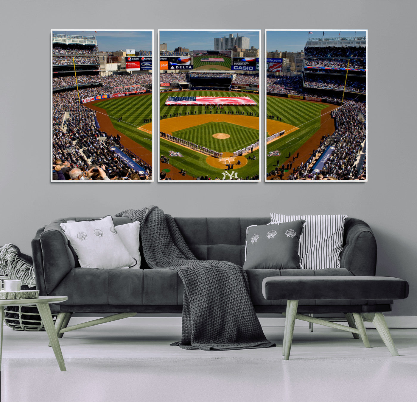 MGV-FC-60X30-3P - Yankee Stadium New York Wall Art Print | 3-Panel Canvas Print of Yankees Baseball Stadium | Large Framed Wall Decor for Baseball Fans | Ready-to-Hang