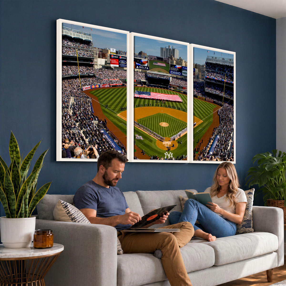 20879-MGV-CV-36X24 - Yankee Stadium New York Wall Art Print | 3-Panel Canvas Print of Yankees Baseball Stadium