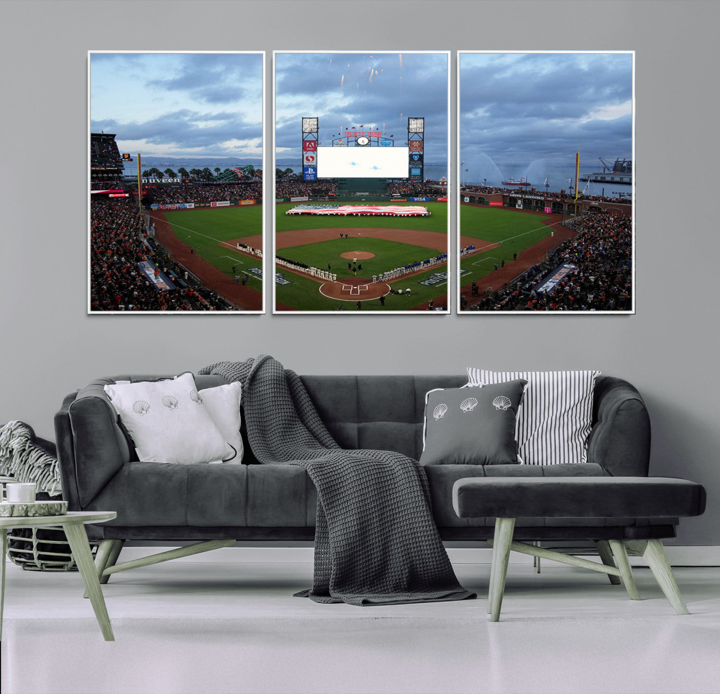 MGV-FC-60X30-3P - Oracle Park San Francisco Giants Wall Art | 3-Panel Canvas Print of Oracle Park Stadium | Large Framed Baseball Wall Decor | Ready-to-Hang MLB Canvas Print