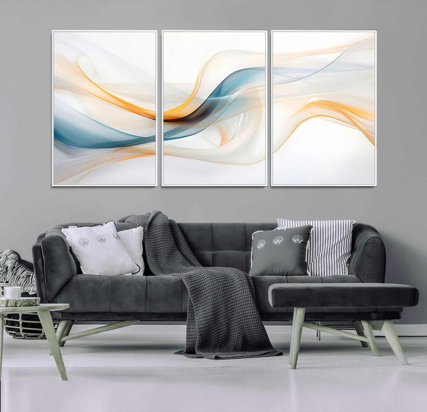 MGV-FC-60X30-3P - Decorative Turquoise Abstract Wave Wall Art Canvas Print