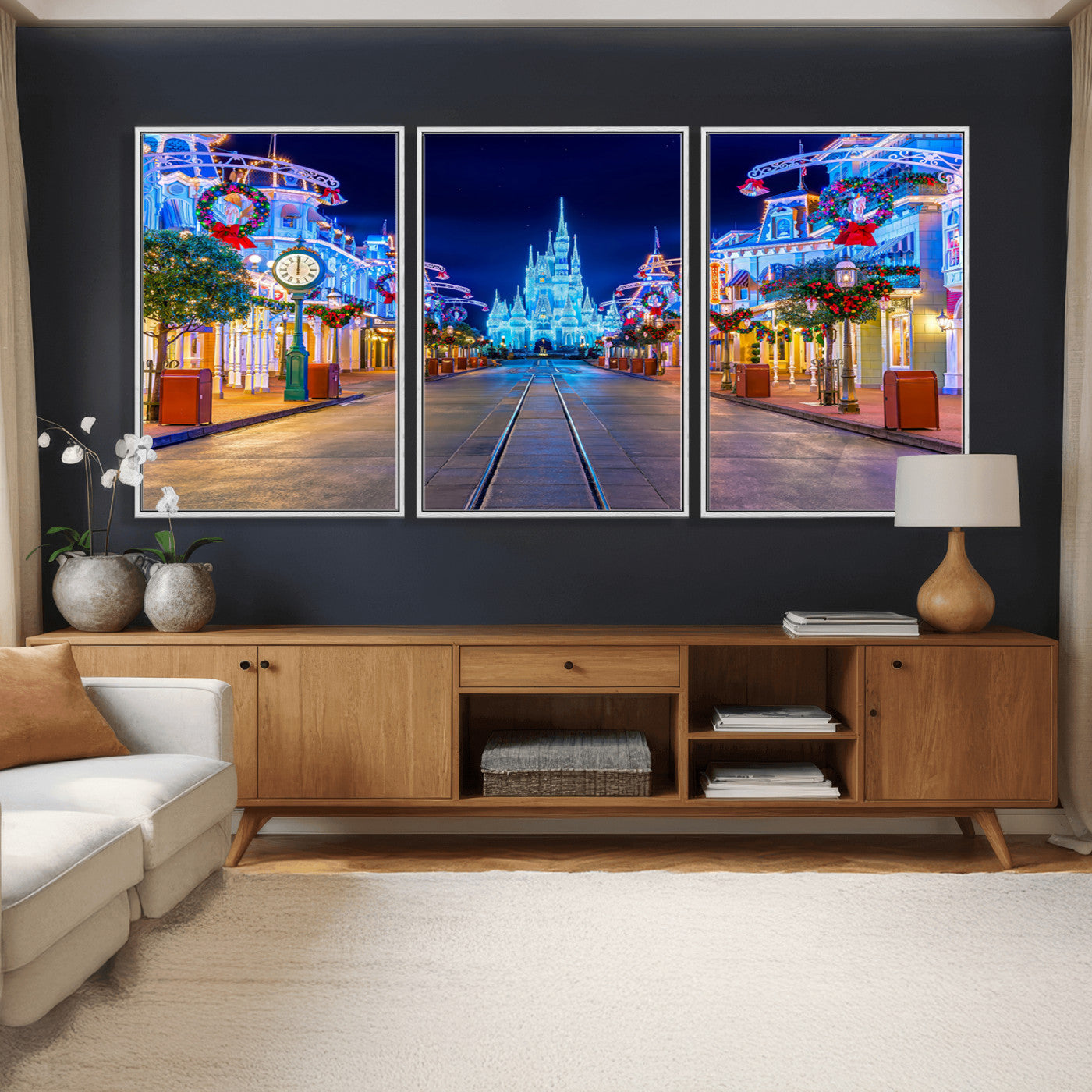 12470-MGV-CV-36X24 - Disney Castle Wall Art – Large Magic Kingdom Canvas Artwork, Fairytale Design, Kids Room Christmas Decor for Home, Office