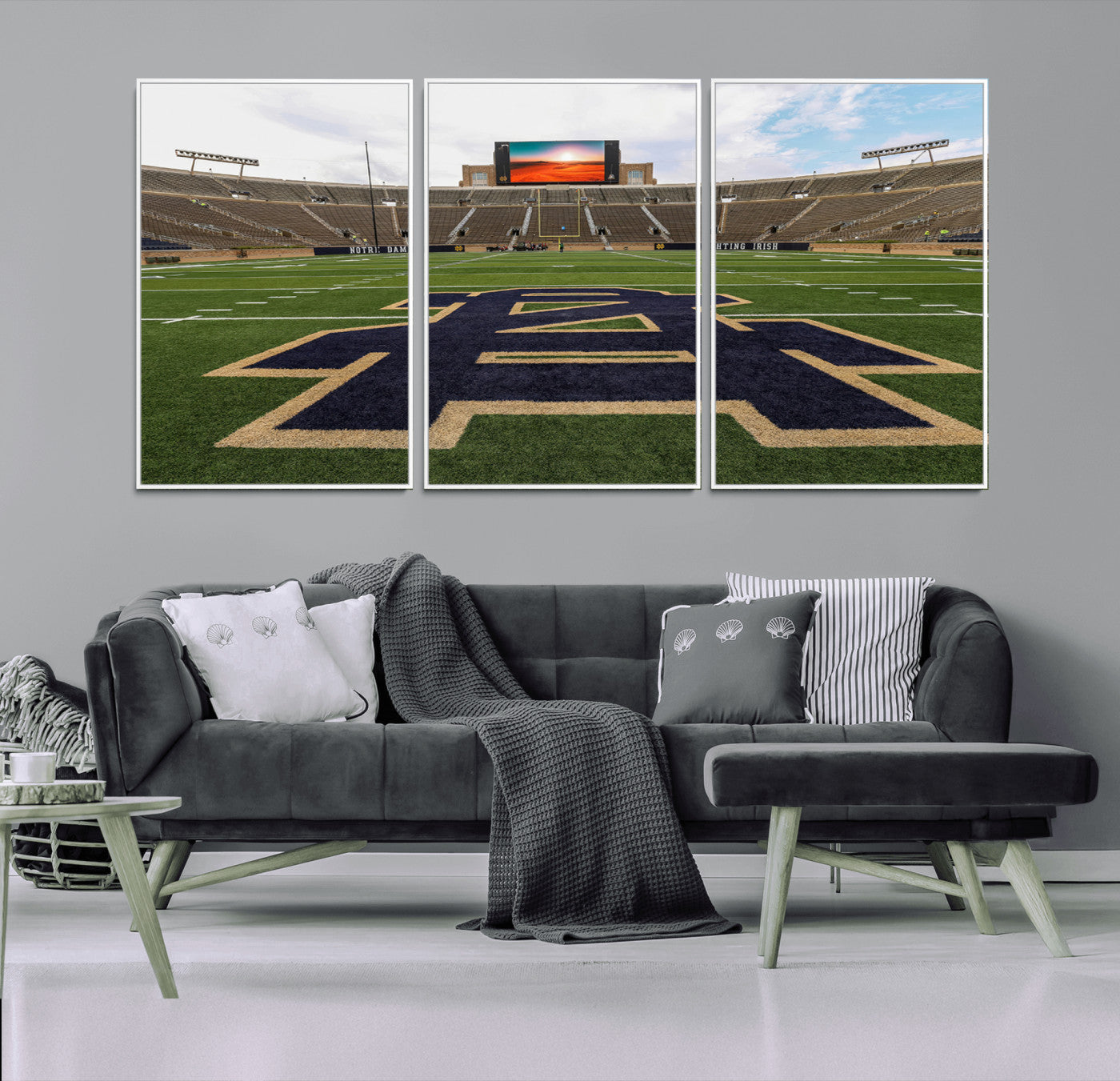 MGV-FC-60X30-3P - Notre Dame Stadium Giclee Canvas Print | Triptych Wall Art Featuring Iconic Notre Dame Football Field | Ready-to-Hang Sports Stadium Decor