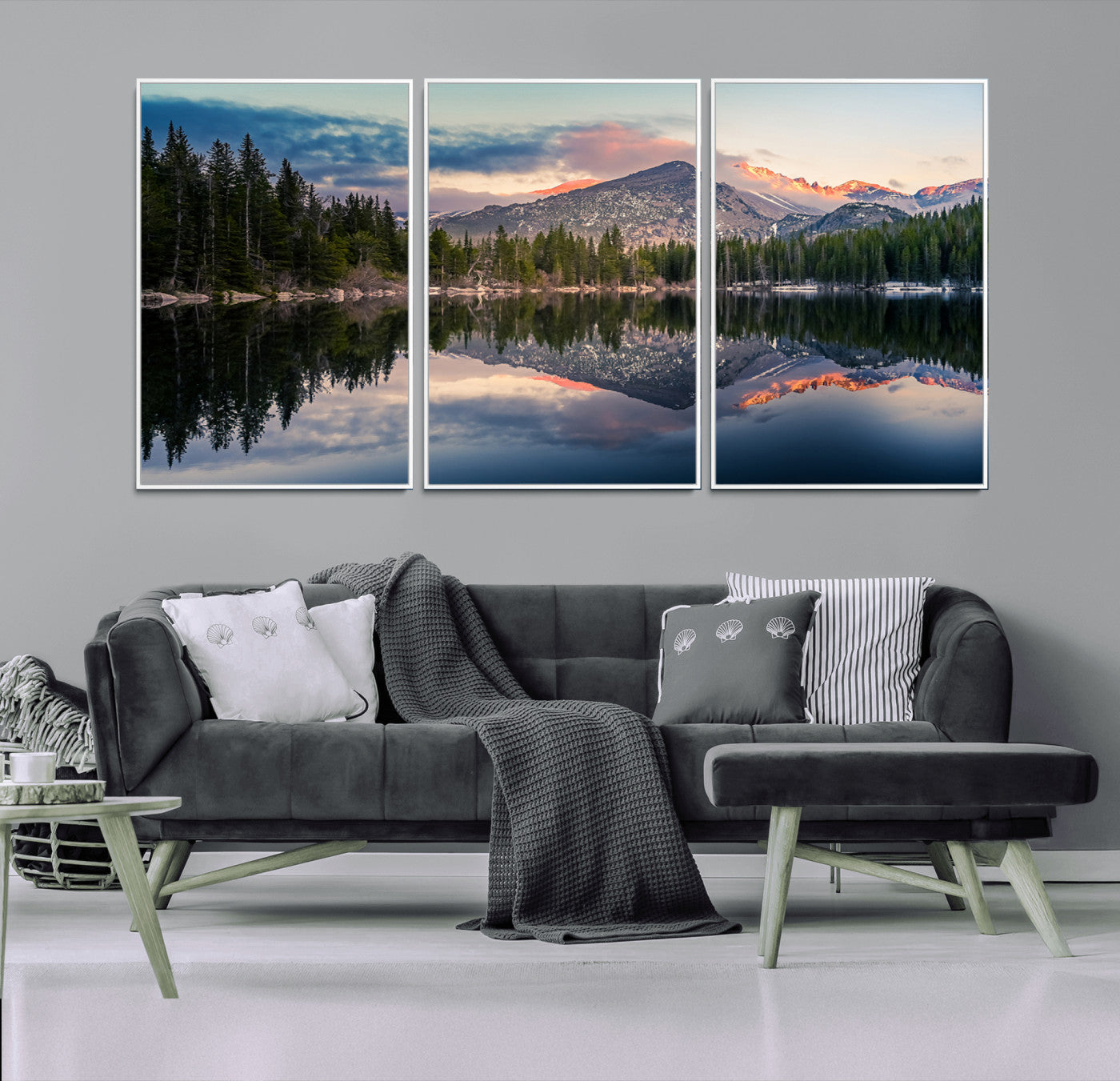 MGV-FC-60X30-3P - Bear Lake Reflection at Rocky Mountain National Park Wall Art Canvas Print, Scenic Mountain