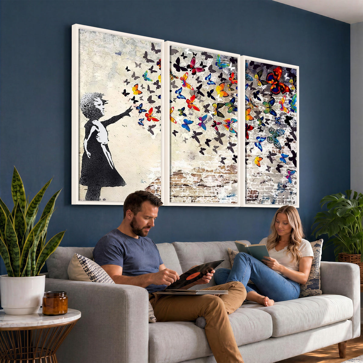 97895-MGV-CV-24X16 - Banksy Graffiti Wall Art Canvas Print, Girl Releasing Vibrant Butterflies