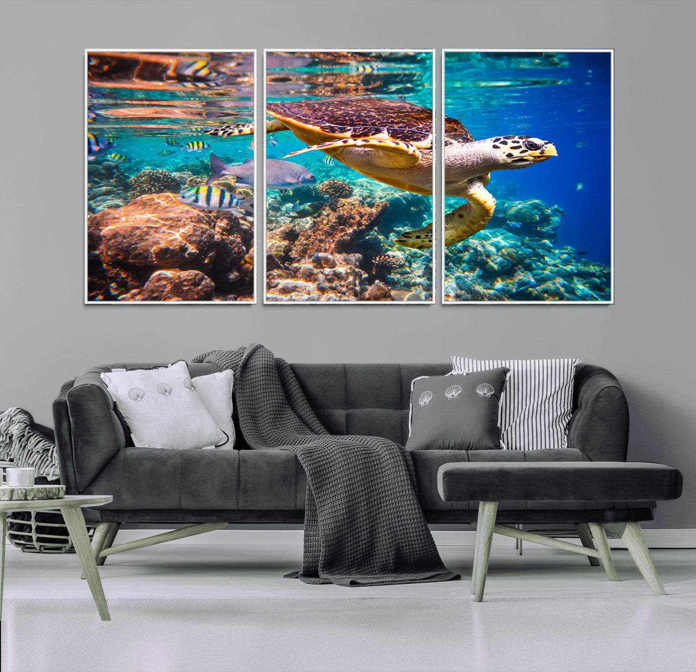 MGV-FC-60X30-3P - Sea Turtle Wall Art Canvas Print – Vibrant Ocean Coral Reef Décor, Ready to Hang