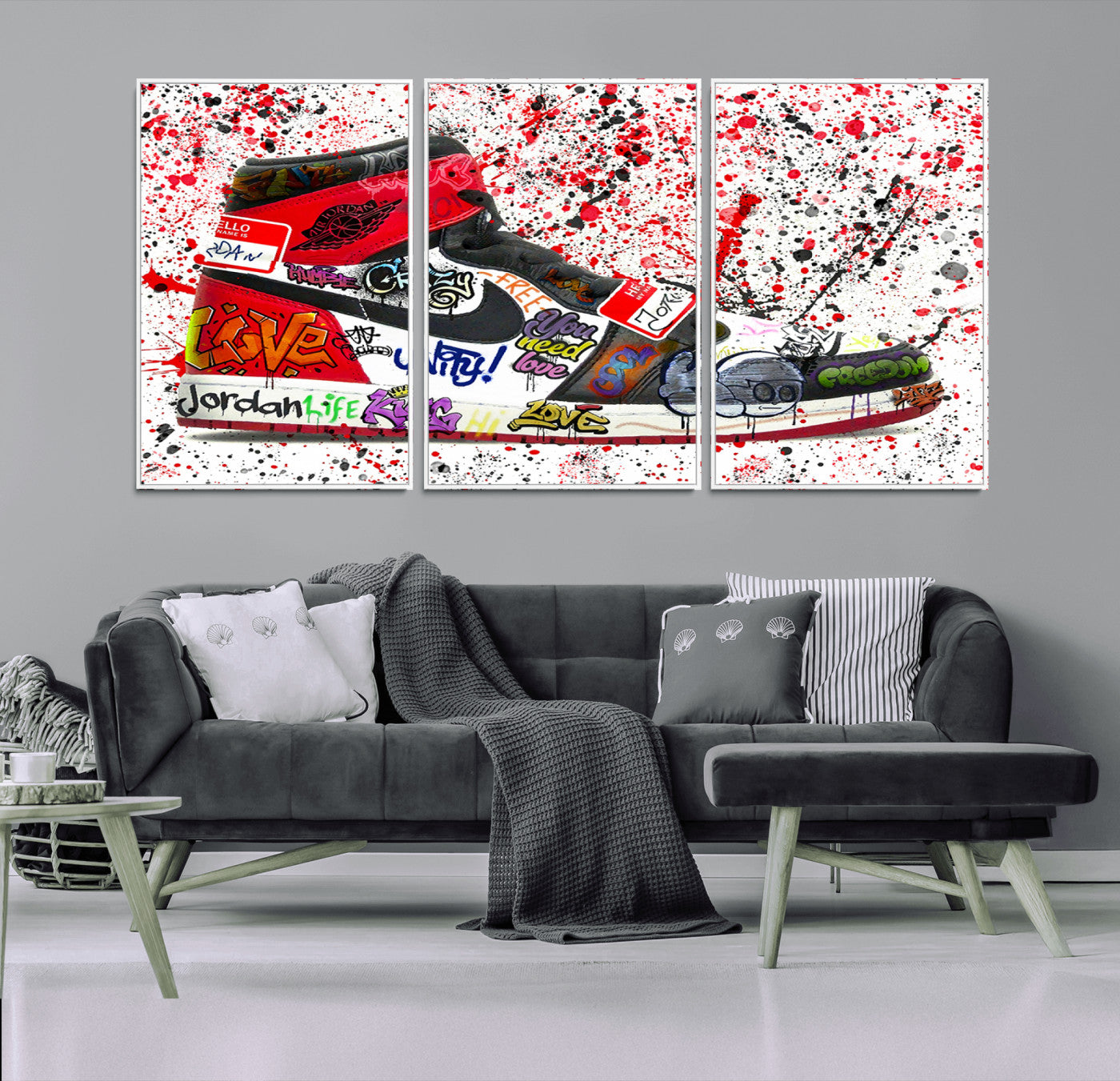 MGV-FC-60X30-3P - Jordan Shoes Graffiti Wall Art Canvas Print- Jordan Graffiti Canvas Wall Art - Framed Perfect for