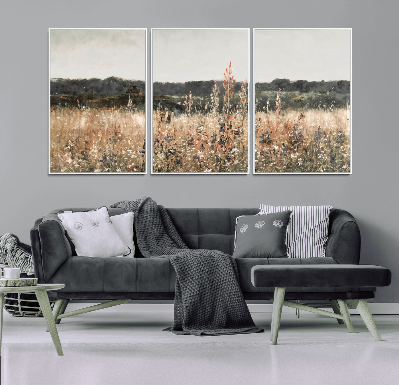 MGV-FC-60X30-3P - Rustic Field Landscape Wall Art Print, Giclee Canvas Wall Art for Modern Homes, Warm Meadow and