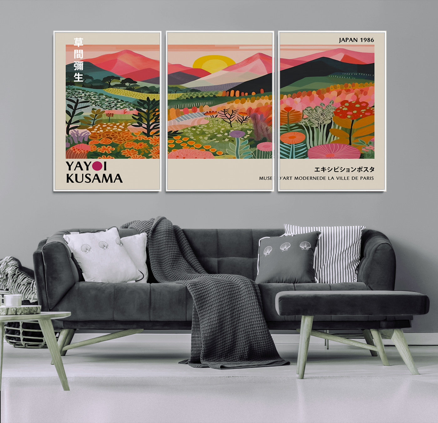 30051-MGV-CV-36X24-Yayoi Kusama Landscape Canvas Print, Vibrant Floral Mountain Art Print, Framed Botanical Wall Art -