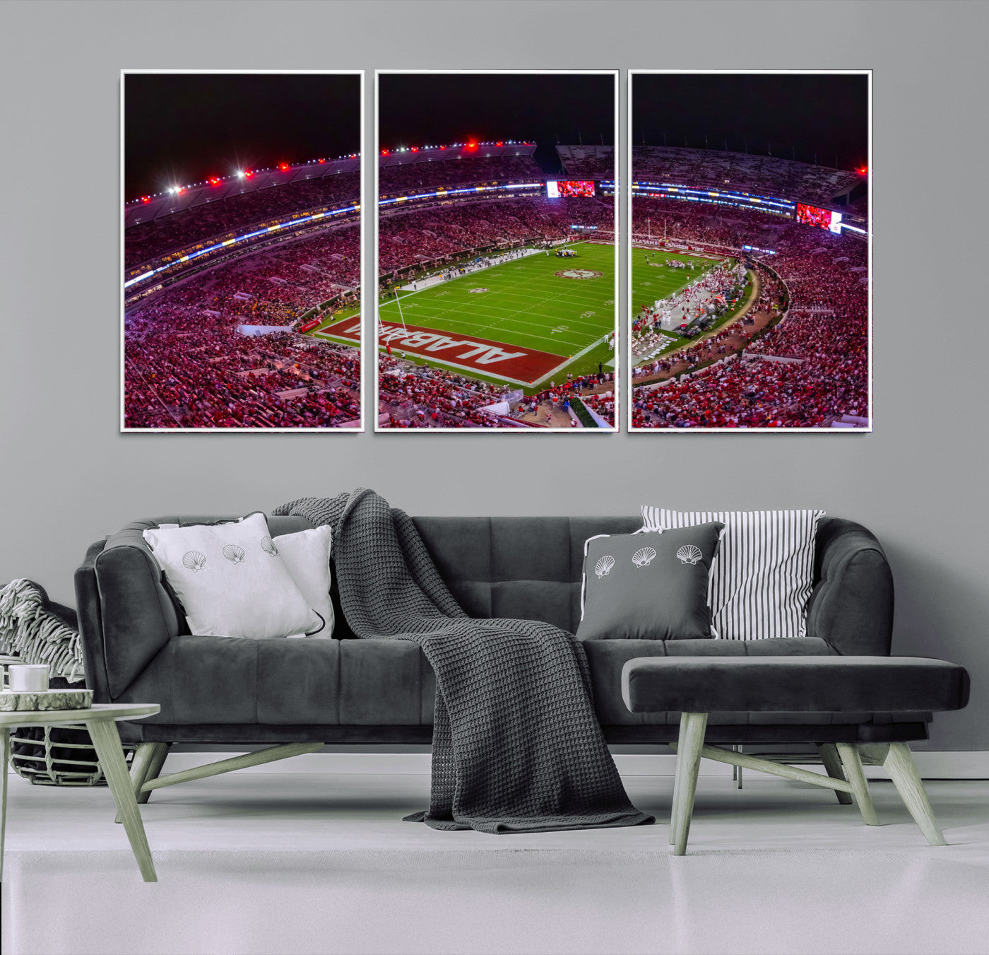 MGV-FC-60X30-3P - Bryant-Denny Stadium Night Game Triple Canvas Wall Art - Alabama Crimson Tide Football Match