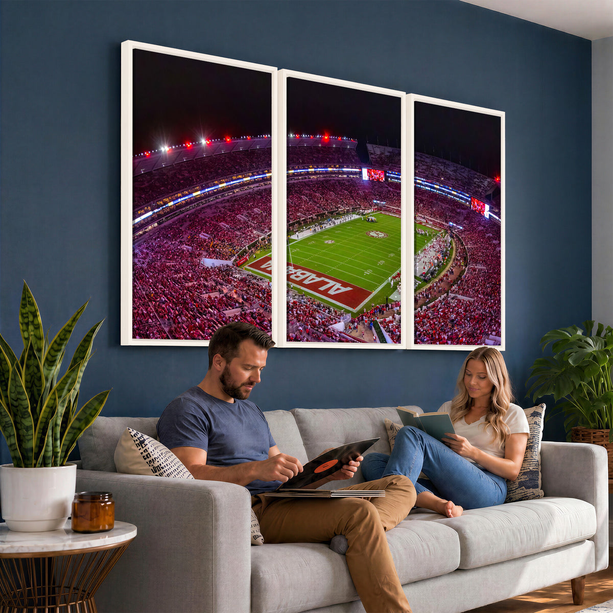 11343-MGV-CV-36X24 - Bryant-Denny Stadium Night Game Triple Canvas Wall Art | Alabama Crimson Tide Football