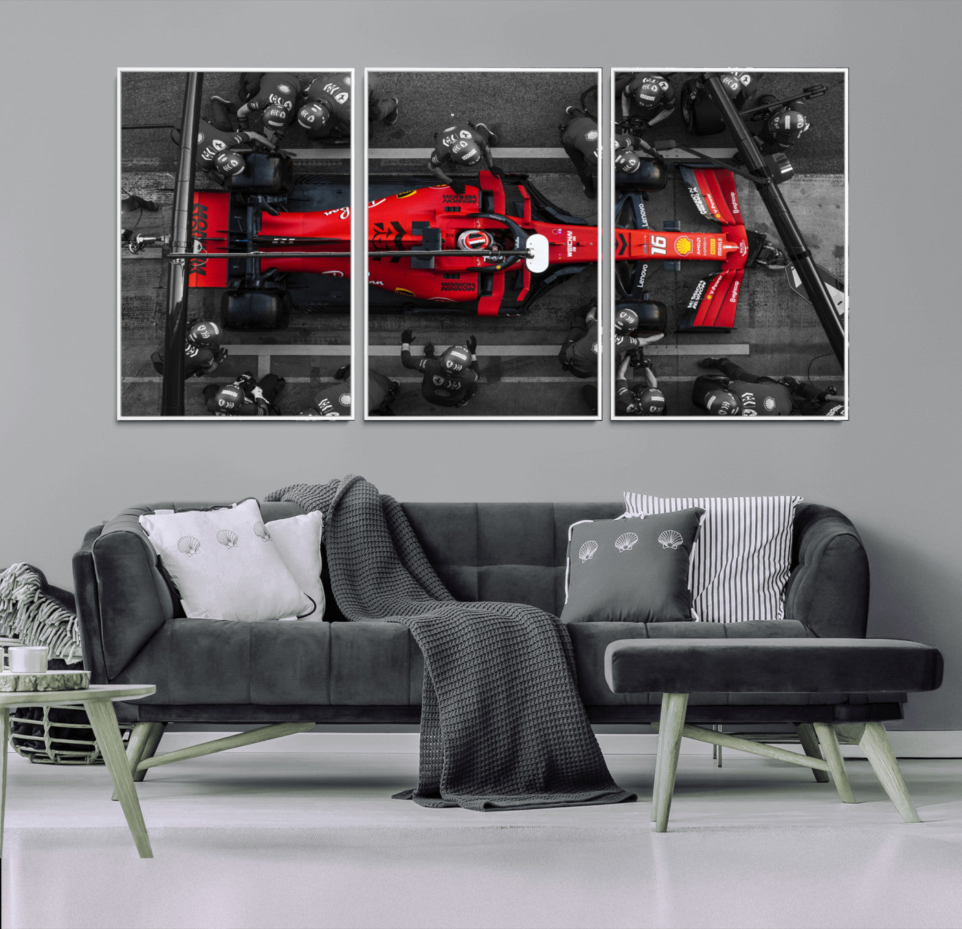 MGV-FC-60X30-3P - Ferrari Pit Stop Canvas Wall Art – Precision and Speed Captured in Bold Motorsport Imagery – Ready