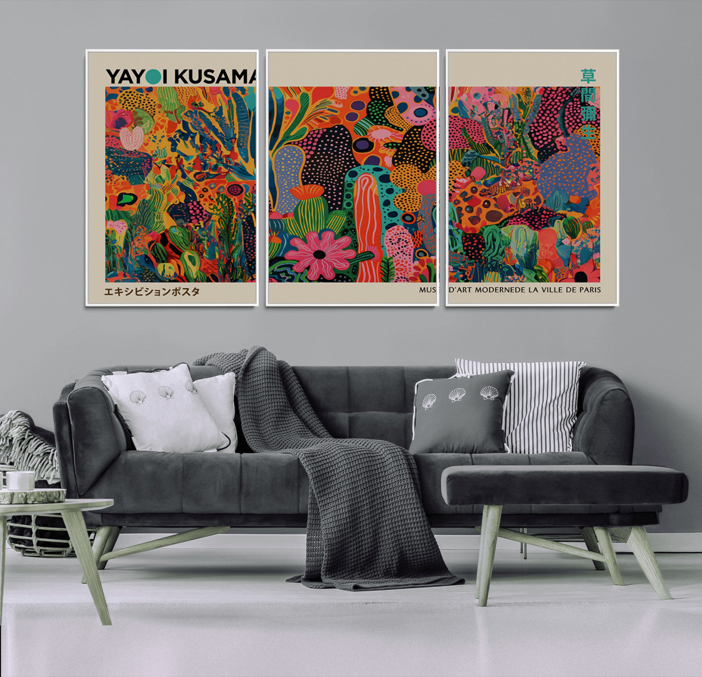 MGV-FC-60X30-3P - Framed Yayoi Kusama 1986 Wall Art Print – Japanese Wall Art Print, Wabi Sabi Yayoi Kusama Print -