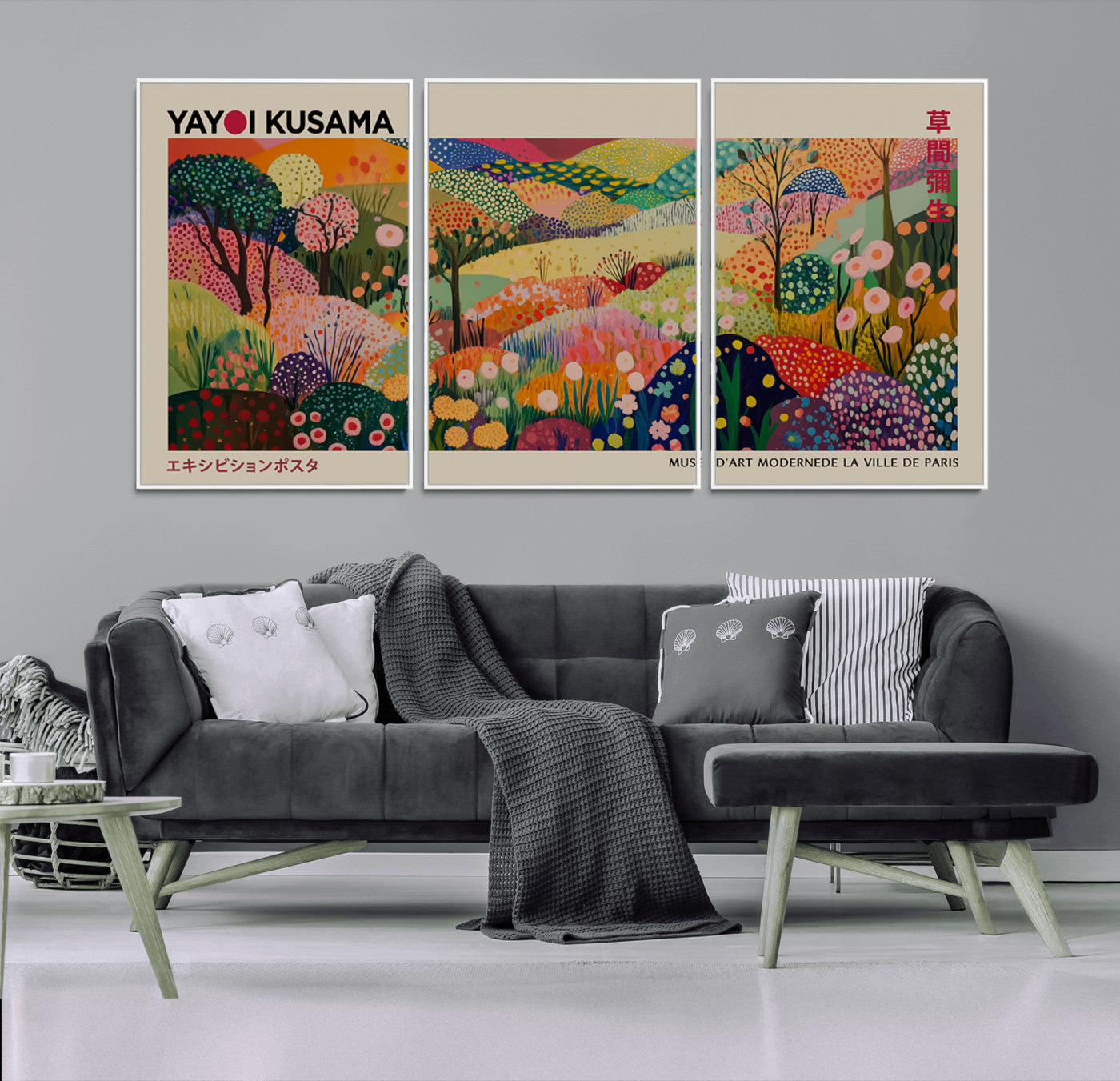 MGV-FC-60X30-3P - Framed Yayoi Kusama 1986 Wall Art Print – Japanese Wall Art Print, Wabi Sabi Yayoi Kusama Print -