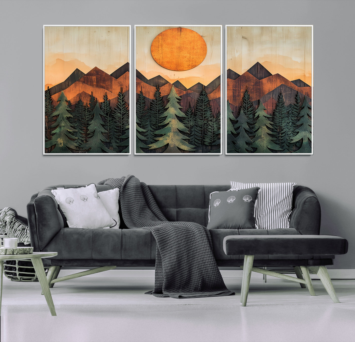 MGV-FC-60X30-3P - Sunset Mountain Landscape Canvas Wall Art Print - Nature Decor for Living Room, Office