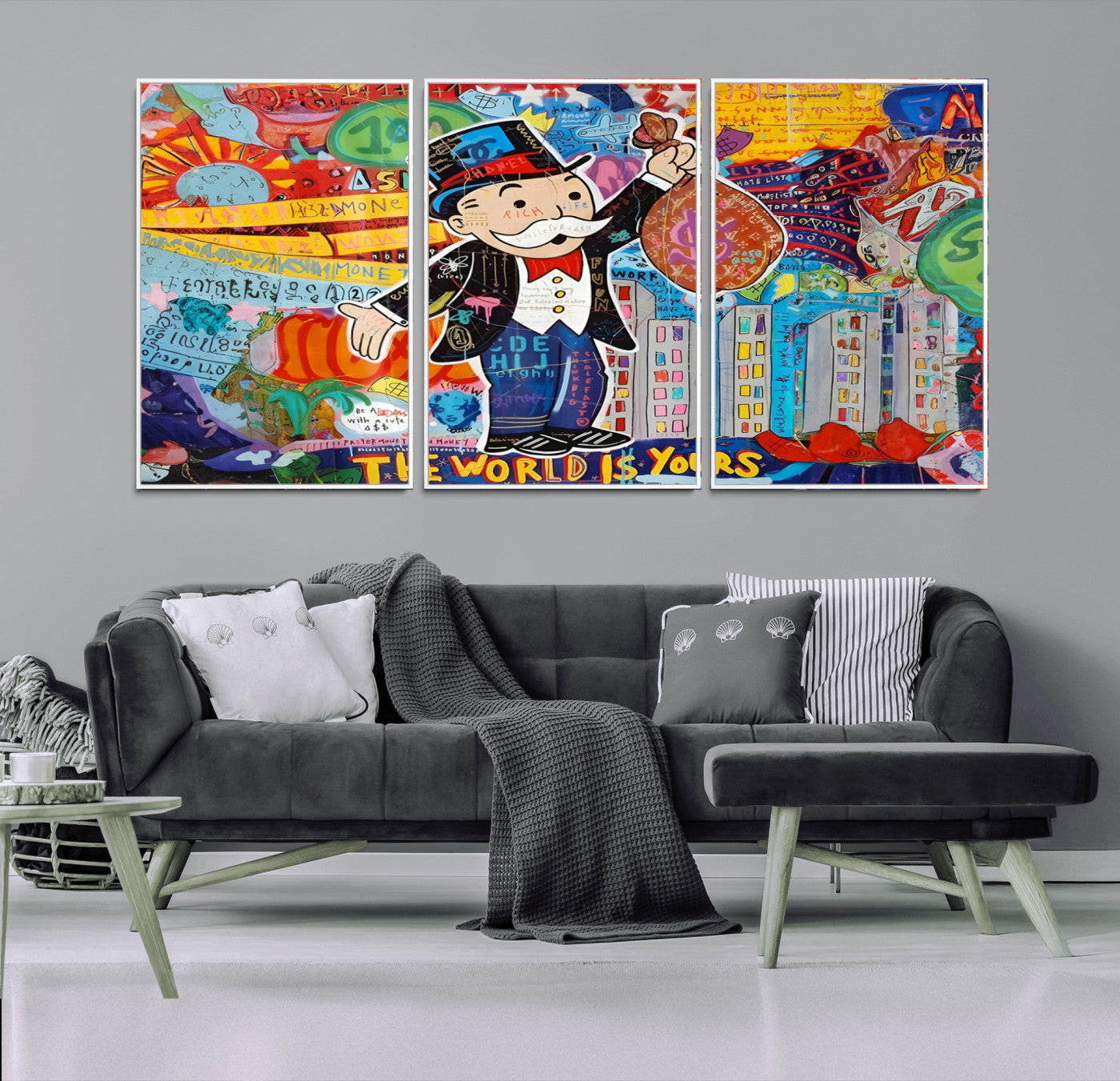 96320-MGV-CV-36X24-Pop Art Monopoly Man Canvas Wall Art Print - Bold and Colorful Street Art-Inspired Decor for Living