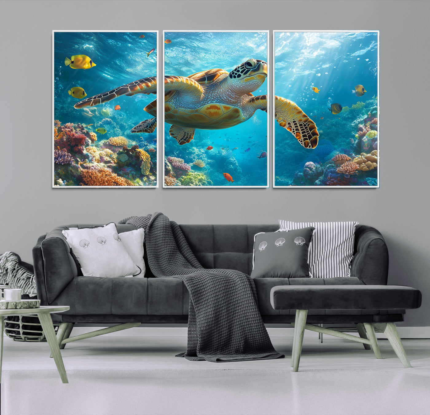 MGV-FC-60X30-3P - Sea Turtle Underwater Canvas Wall Art Print - Vibrant Ocean Wildlife Decor, Marine Wall Art